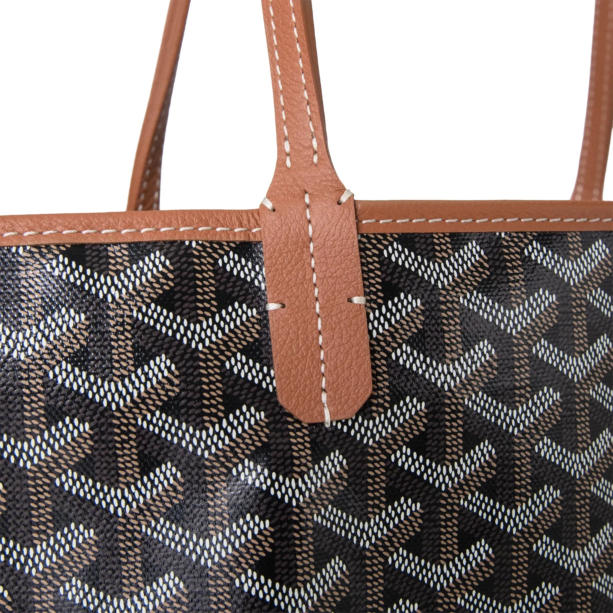 Detailed View of Goyard Saint Louis GM Tote Bag Black Tan STLOUIGMLTY01CL03P
